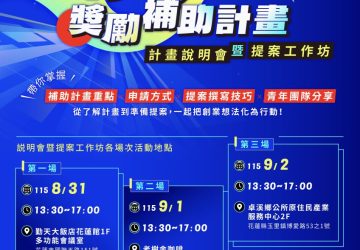 花蓮青年創業最高補助100萬元　3場說明會暨提案工作坊巡迴登場